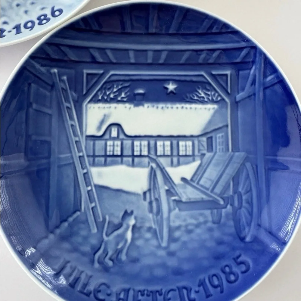 Signed B&G Christmas Plates 1985 & 1986 Edvard Jensen Denmark Porcelain